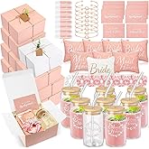 FillTouch 72 Pcs Bridesmaid Proposal Gifts, Will You Be My Bridesmaid, Bride Maid and Matron of Honor Gifts Include Gift Box Glass Cup Makeup Bag Cards Lip Balm Hair Scrunchie Bracelet(Pink, White)