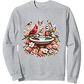 Cardinal & Chickadee Birds Spring Flowers Sweatshirt