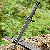 AJSANITY Sykes Fairbairn US Army Double-Edged V42 Military Best Dagger Knife WWII Collectible knives With Leather Sheath (Black Steel)