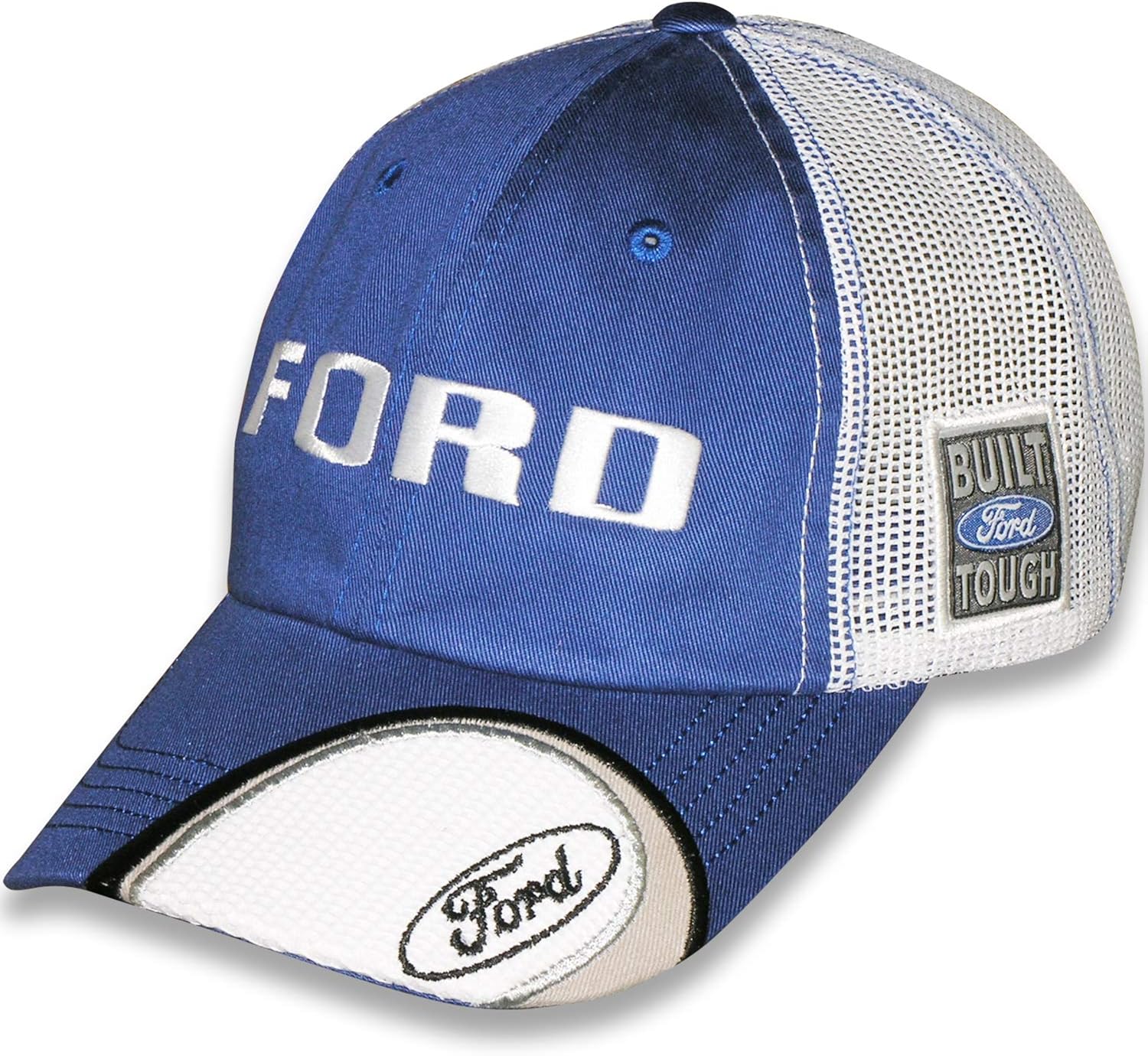 blue and white mesh hat