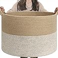 INDRESSME Extra Large Woven Baskets for Storage, 21.7'' x 13.8'' Wicker Basket with Handle for Blankets, Big Laundry Baskets for Clothes, Pillows, Towel, Shoe Basket for Entryway, 90L White Jute
