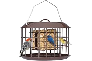Kingsyard Squirrel Proof Suet Feeder, Cage Bird Feeders for Outdoors Hanging, All Metal, Double Suet Cake Capacity, Tray & Weatherproof, Brown