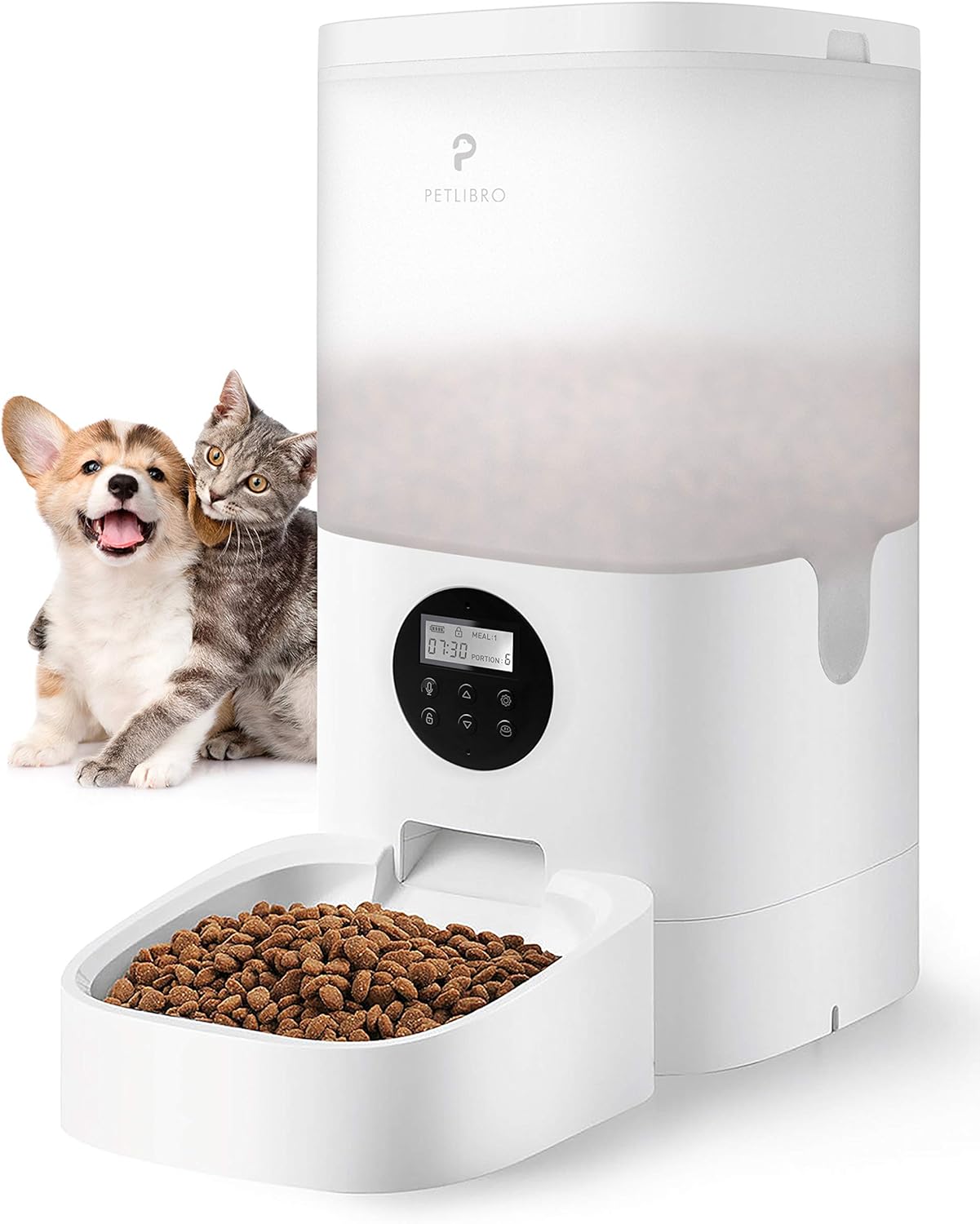 Pet Supplies : PETLIBRO Automatic Cat Feeder, Transnsparent Timed Cat Feeder with Desiccant Bag for Dry Food, Programmable Portion Control 1-4 Meals per Day & 10s Voice Recorder for Small/Medium Pets (6L) : 