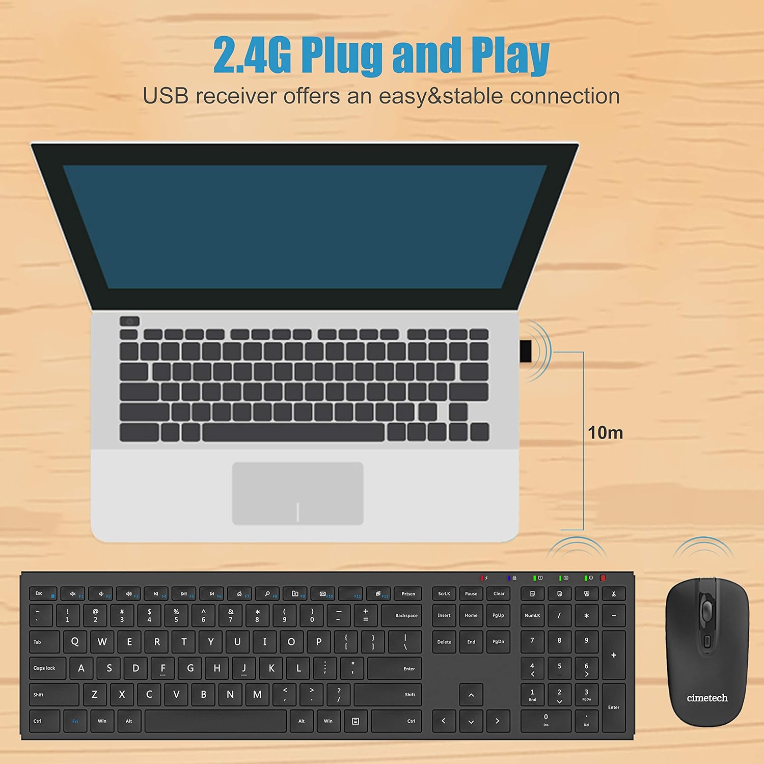 Wireless Keyboard Rechargeable, Cimetech 2.4GHz Ultra Slim Full Size Cordless Keyboard Whisper Metal for Windows, Laptop, Notebook, PC, Desktop, Computer (2.4G Black Keyboard): Computers & Accessories