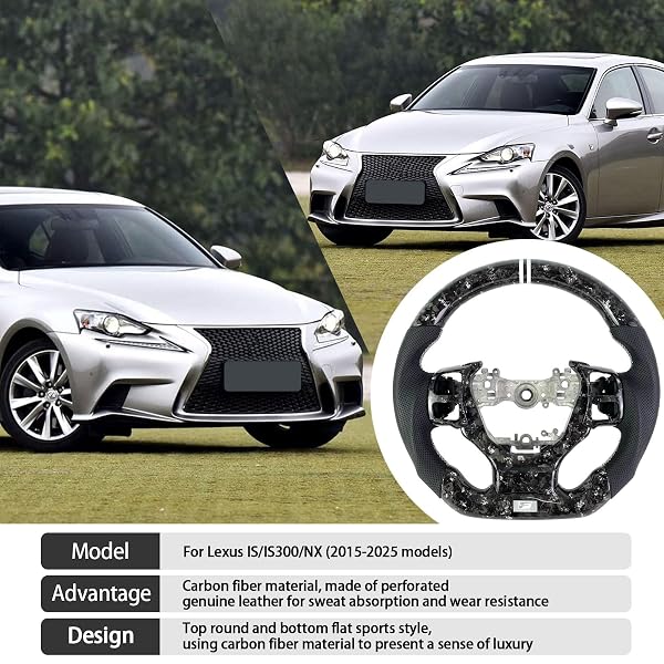 CAR STEERING WHEEL FOR LEXUS IS RCF SPORT CARBON FIBER STEERING WHEEL 2014 2015 2016 2017 2018 2019 2020 2021 20222 2023 2024 (SILVER FORGED CARBON FIBER + PERFORATED LEATHER)