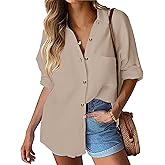HOTOUCH Womens Linen Button Down Shirt Casual Long Sleeve Cotton Blouse Loose Fit Collared Work Gauze Tops with Pocket