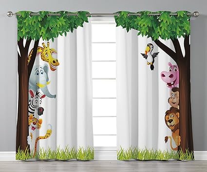 Satin Grommet Window Curtains Nursery Big Trees And Friendly