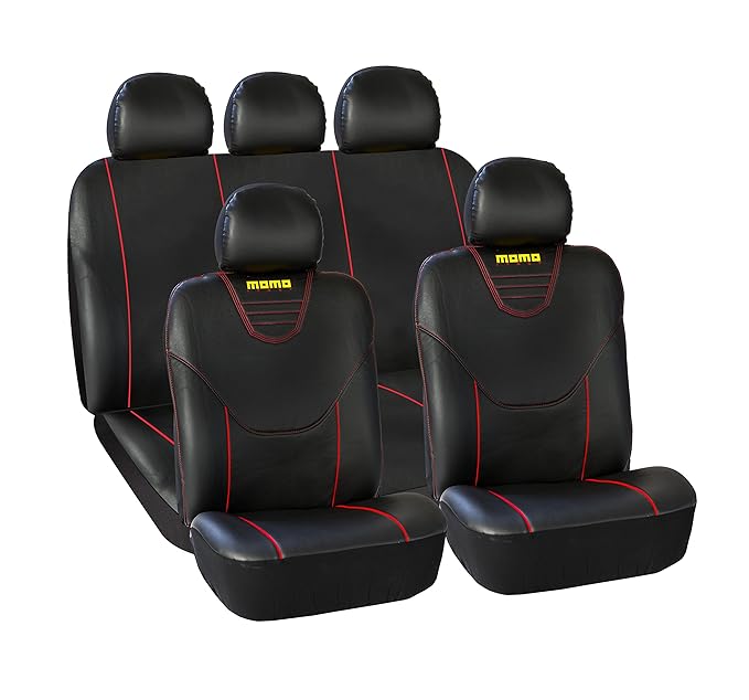 title=Momo SC034BR Set Completo di Coprisedili Universali, Nero/Rosso