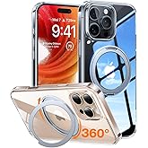 TORRAS Upgraded 360 Rotatable Magnetic Ring for iPhone 16 Pro Max Case, Fit for MagSafe with Stand Ring Holder, 16FT Mil- Grade Shockproof Translucent for iPhone 16 Pro Max Phone Case Ostand, Clear