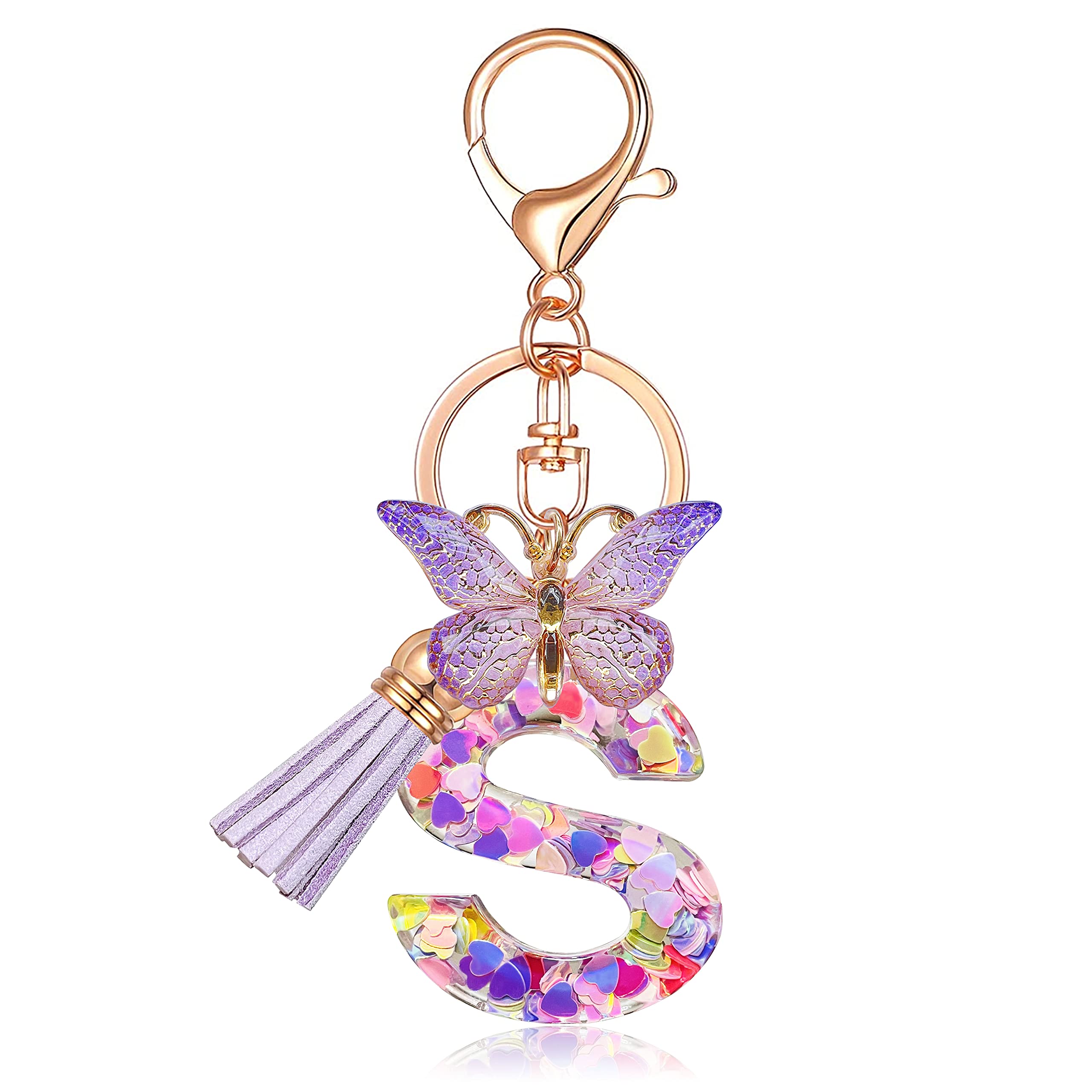 Personalized Initial Keychain With Butterfly & Tassel – Cute Purple Bag Charm Gift For Women, Girls, Friends, Sisters - View #12