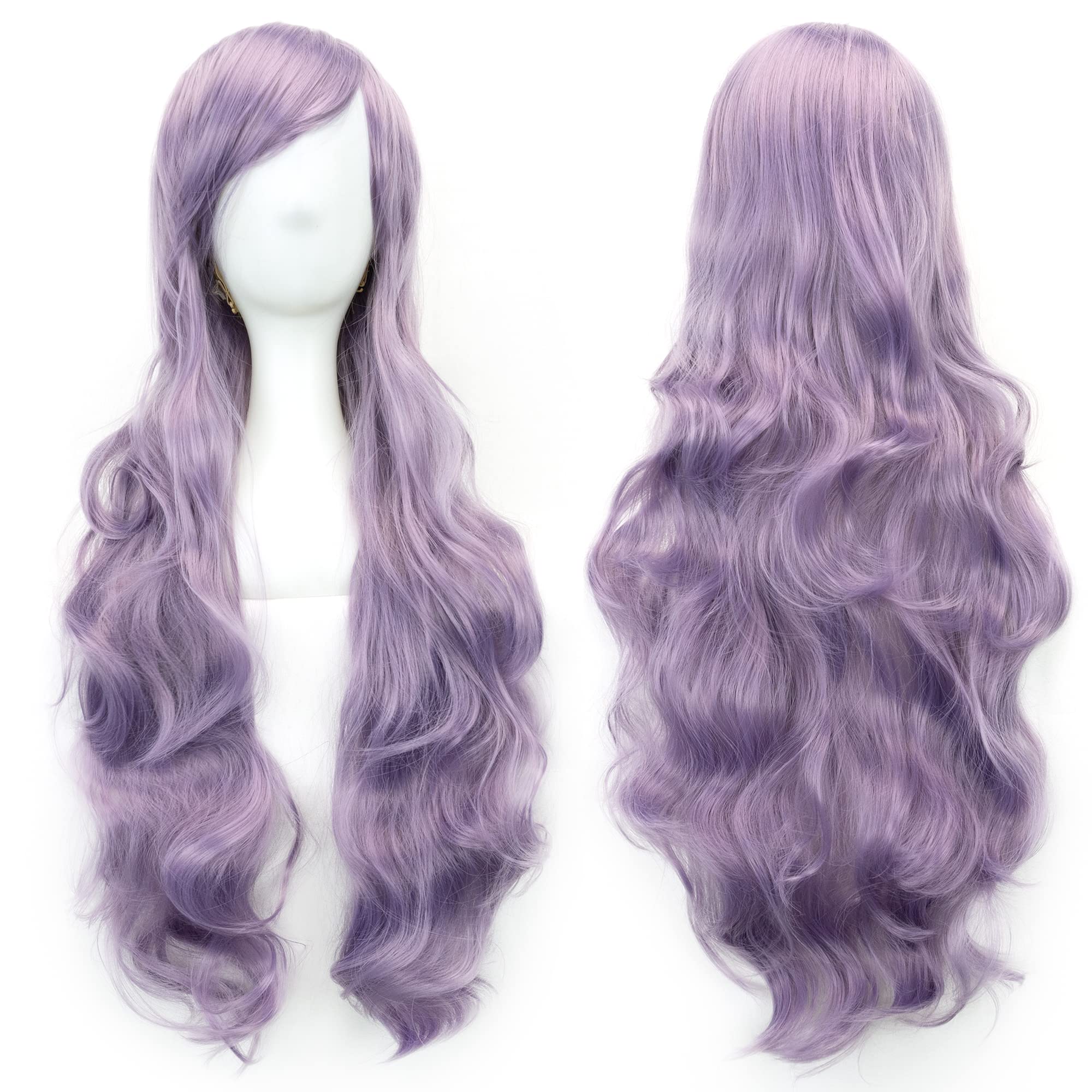 IMISSU 80cm Long Curly Natural Hair Cosplay Wig with Bangs Colorful Halloween Costume Party Wigs for Women (Purple)