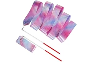 APAUSVCM 2Pcs Dance Ribbons, 78 Inch Gymnastic Ribbon Sparkling Dance Ribbon Streamer Long Ribbon Dancer Wand Twirling Dancing Ribbons for Kids Girls Adults Artistic Training
