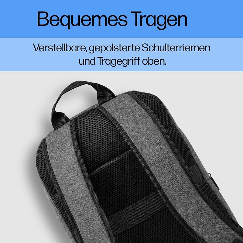 Prelude Laptoprucksack 15,6 Zoll – wasserabweisend, leicht & robust – Notebook Rucksack für Reisen, Business, Schule & Uni – gepolstert, mit Trolley-Gurt & Zubehörfächern – Grau