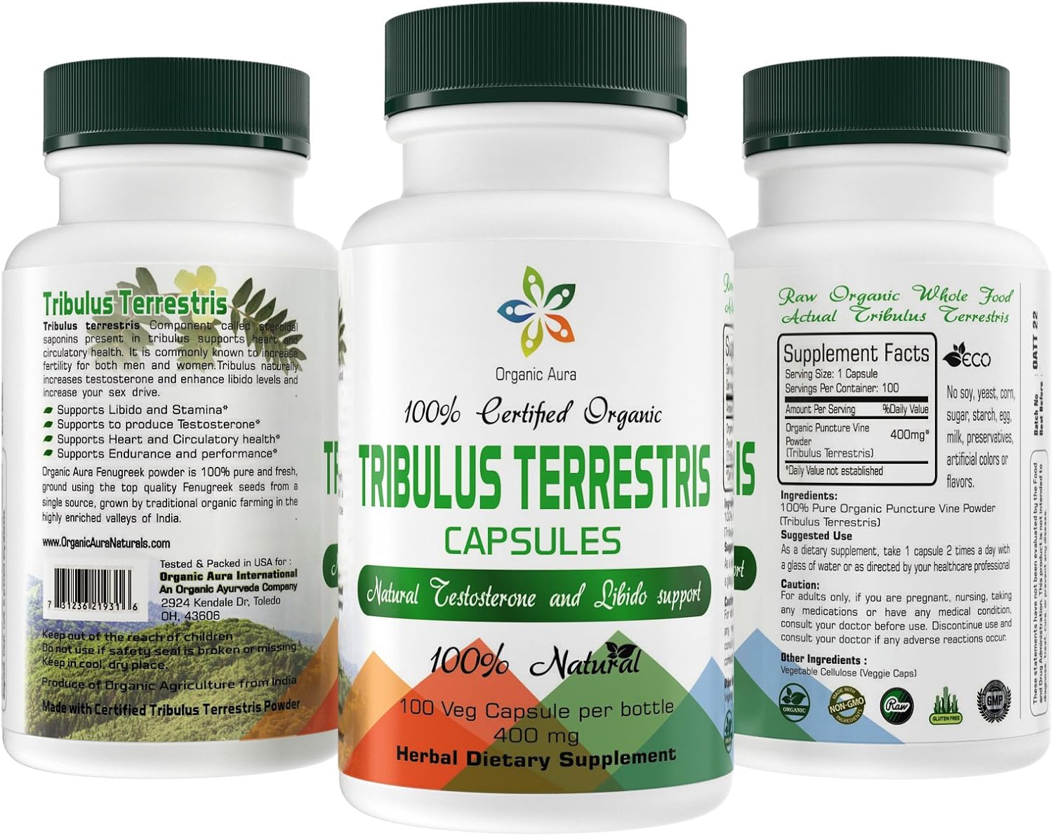 Organic Aura Tribulus Terrestris Capsules with Maximum