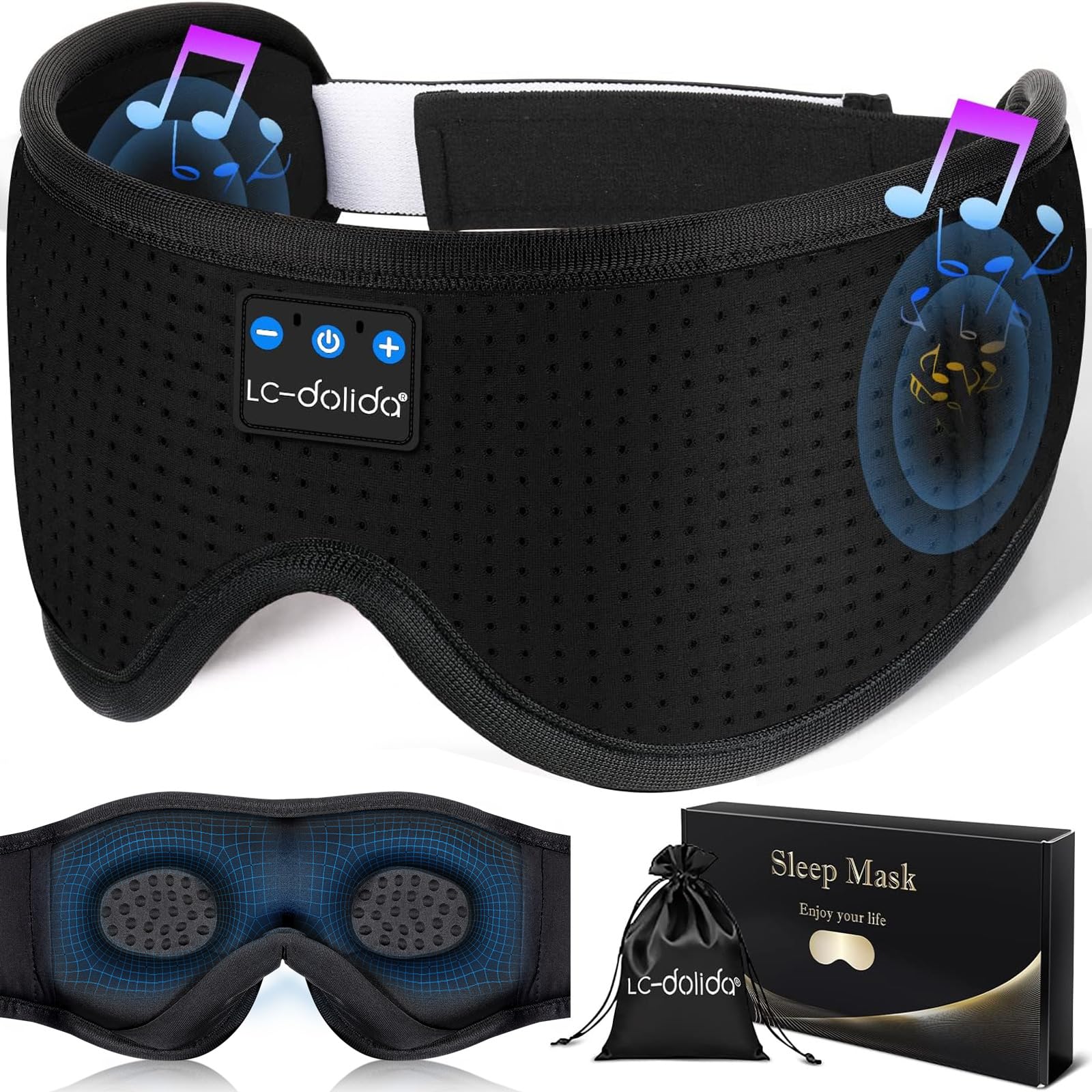 Photo 1 of *CVHARGER NOT INCLUDED* LC-dolida Sleep Mask with Bluetooth Headphones,Sleep Headphones Bluetooth Sleep Mask 3D Sleeping Headphones for Side Sleepers Best Gift and Travel Essential (Elegant Black)