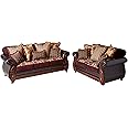 Furniture of America Kildred 2-Piece Fabric and Leatherette Sofa Set, Burgundy