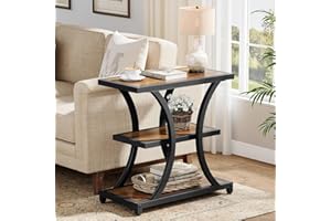 Tribesigns End Table with Storage, 3-Tier Side Table with Geometric Metal Design, Industrial Nightstand for Small Spaces, Liv