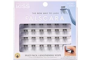KISS Falscara DIY Eyelash Extension Lengthening Wisps - Featherlight Synthetic Reusable Artificial Eyelashes Multipack of 24 Mini Lash Clusters for that Authentic Eyelash Extension Look