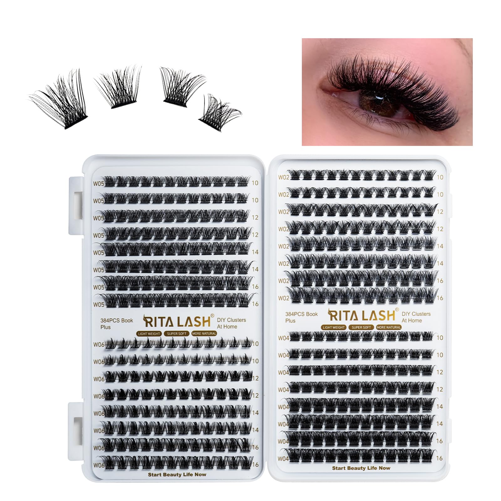 RITALASH Cluster Lashes DIY Lash Clusters Eyelash Extensions 384PCS 4 Style Eyelash Clusters False Eyelashes Wispy Fluffy Lash Extension Kit Natural Look(384pcs cluster lash only) — image 1