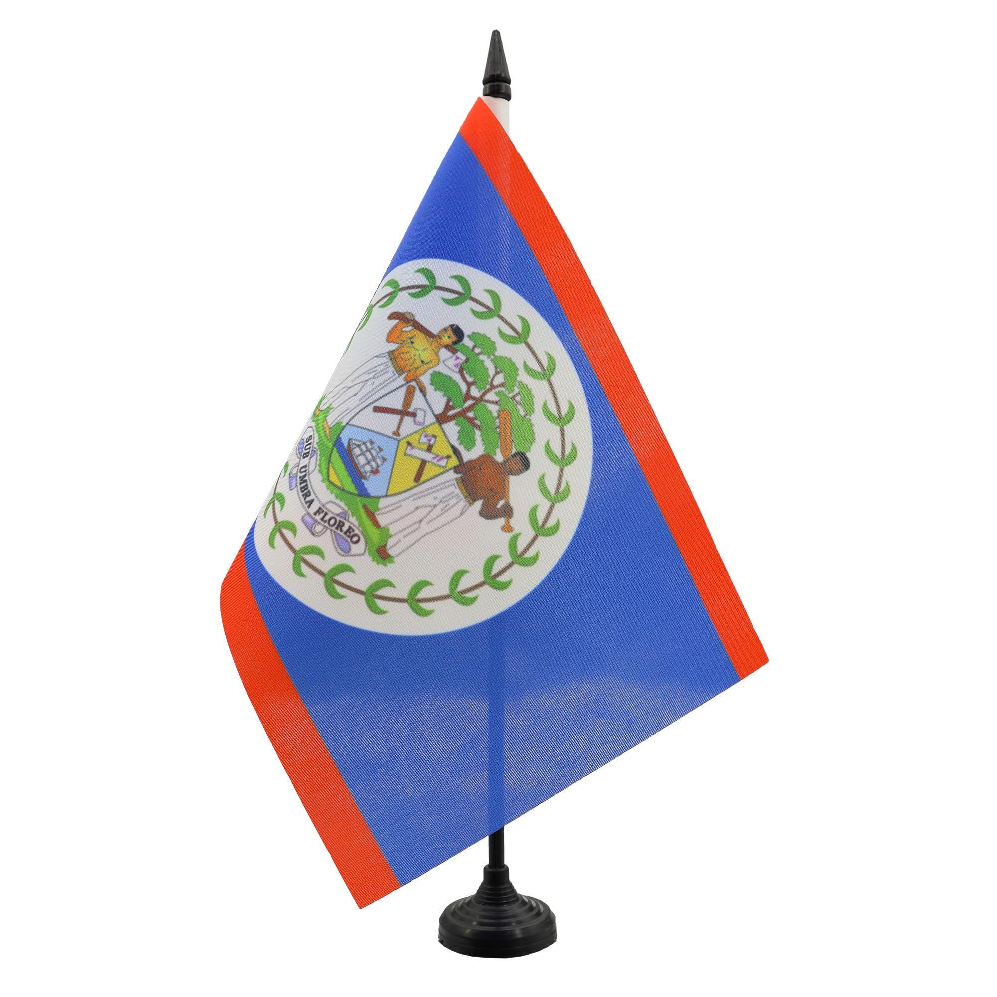 AZ FLAG Belize Table Flag 5'' x 8'' - Belizean Office Decoration 100% Polyester 21 x 14 cm - Mini Desk Flag with Pole and Black Plastic Base