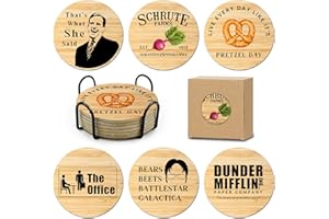HSSPIRITZ 6 PCS The Office Cork Coasters for Drinks,The Office TV Show Merchandise,Funny Coasters Set with Coaster Holder,Dunder Mifflin Kitchen Decor,The Office TV Themed Coasters Gifts for Fans