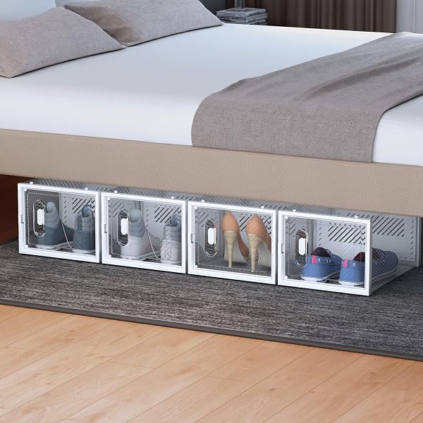 SIMPDIY SHOE BOX, 12 PACK LARGE SHOE STORAGE BOXES CLEAR PLASTIC STACKABLE, SHOE ORGANIZER CONTAINERS WITH LIDS FOR SIZE 13