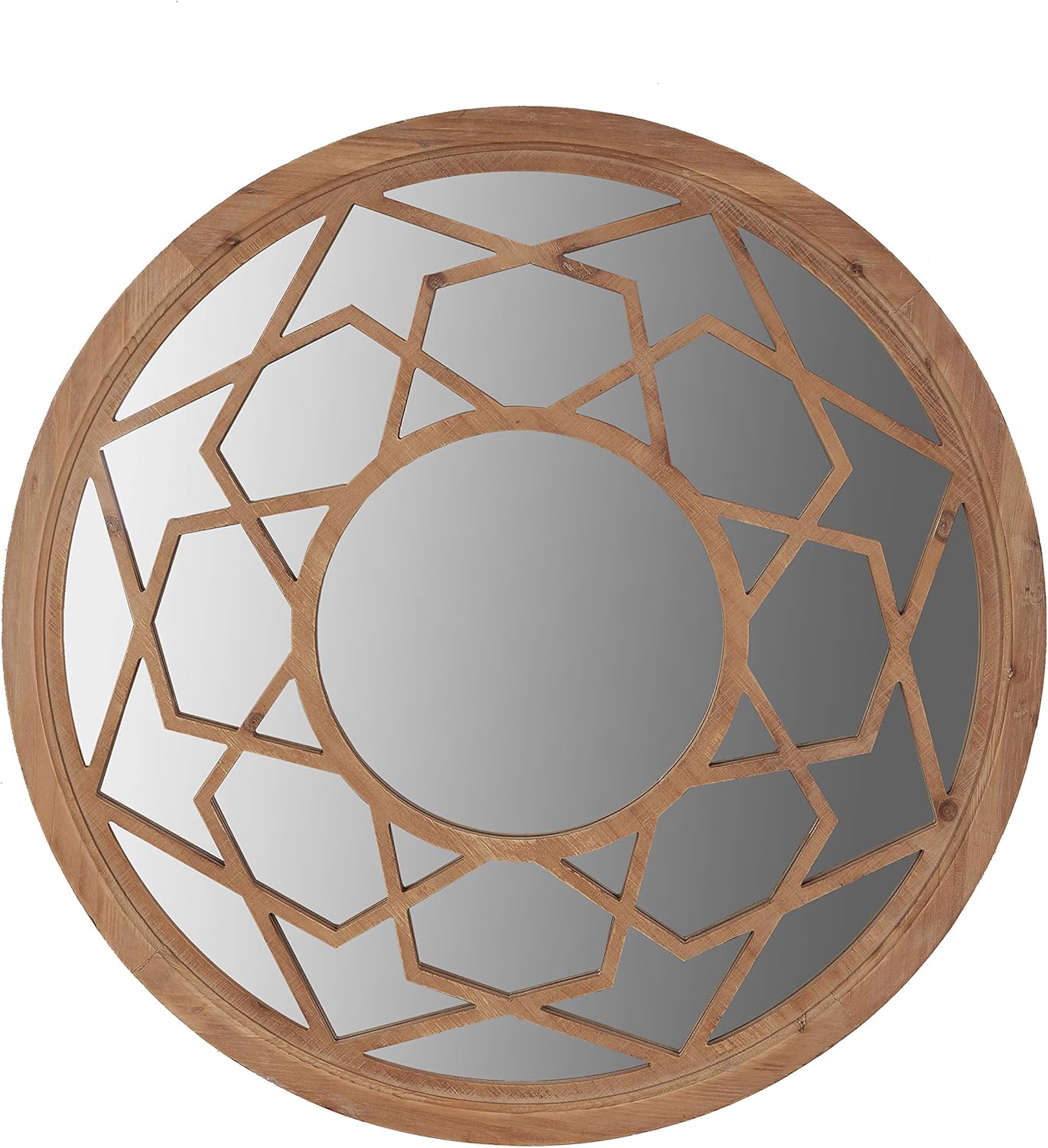 RiteSune Round 30 Inch Wall Mirror Decor, Rustic Wood Frame Mirrors for Living Room