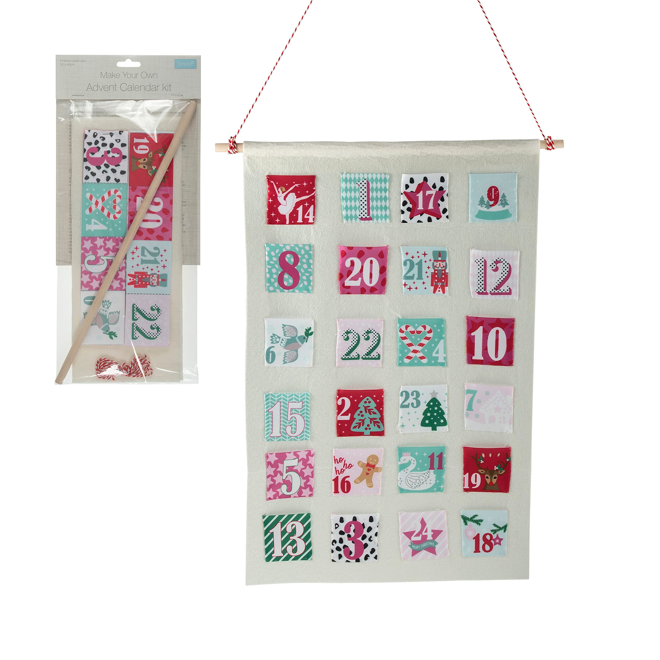Trimits Make Your Own Fabric Pocket Advent Calendar Kit, 30 x 46cm, Cream, ADKIT2