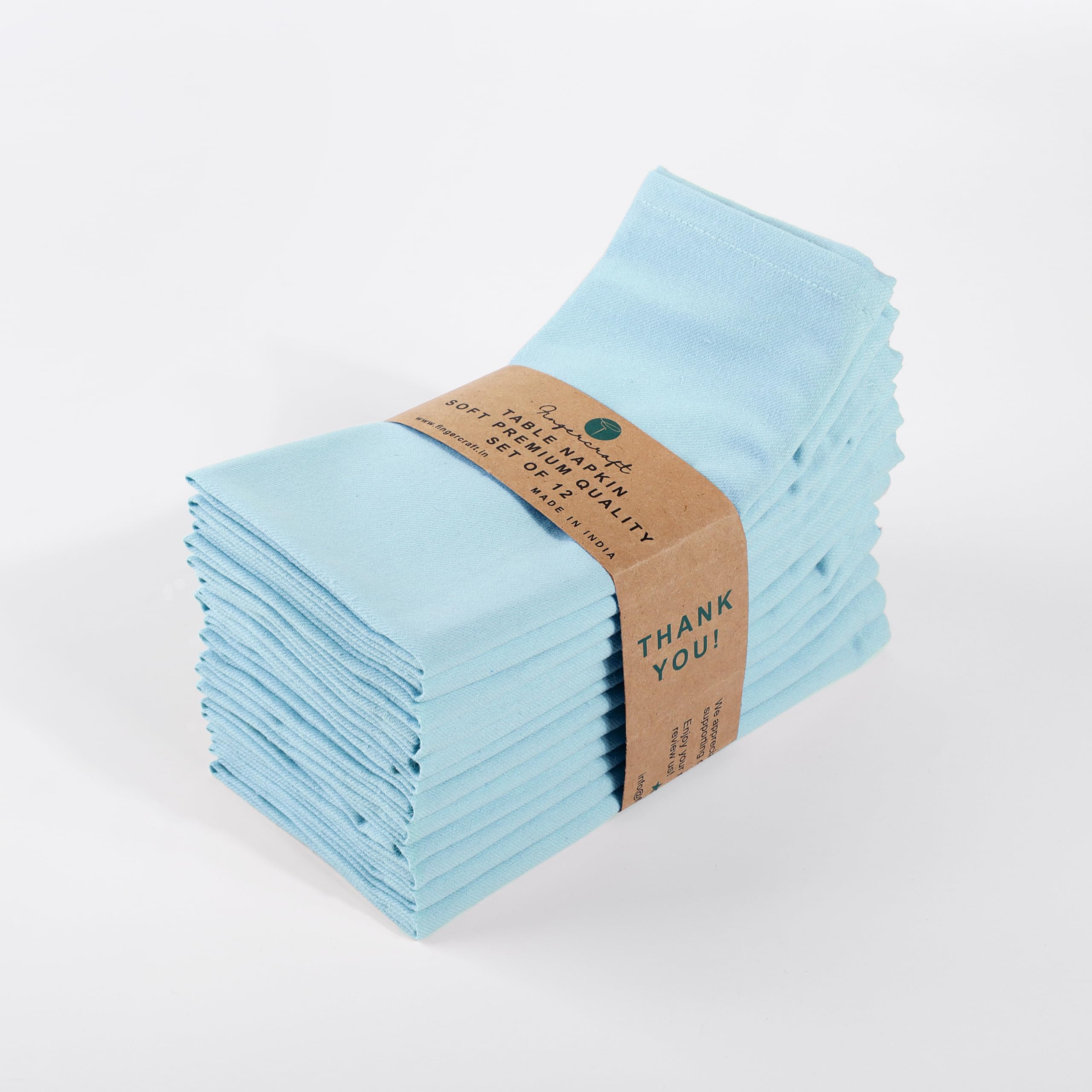 FINGERCRAFT Cloth Dinner Napkins Cotton Fabric Soft Aqua Color Set of 12 Plain Reusable Washable for Dining Party Table Decoration 18x18 Inch