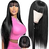 Ruiyu Human Hair Wigs with Bangs Straight 2x4 HD Lace Closure 180% Density Human Hair Wig with Bangs Glueless Ready to Wear And Go Wigs for Women Real Brazilian Virgin Human Hair 28 Inch