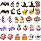COGCHARGER 30 Pcs Halloween Charms Pendants Enamel Charms Pumpkin Ghost Skull Bat Charms for Jewelry Making Necklace Bracelet Earrings Supplies Halloween Party Decoration