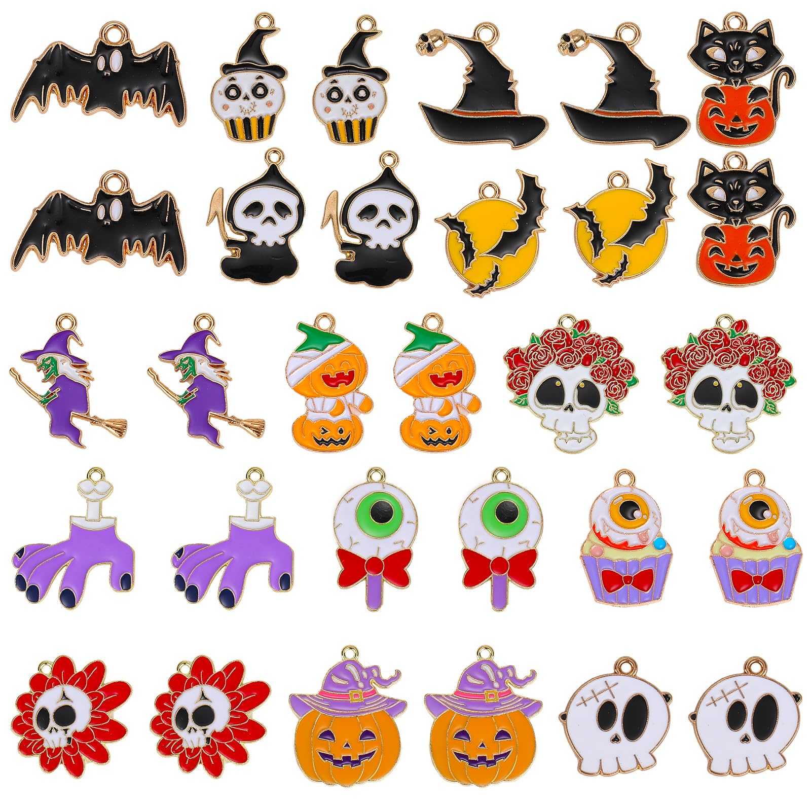 COGCHARGER 30 Pcs Halloween Charms Pendants Enamel Charms Pumpkin Ghost Skull Bat Charms for Jewelry Making Necklace Bracelet Earrings Supplies Halloween Party Decoration