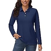 YUCOLEN Womens Polo Shirts Long Sleeve Casual Tops Collared Button Down Cotton Tee Work T Shirt