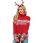 SunnyMelody Womens Ugly Christmas Mock Turtleneck Sweater Winter 2025 Ladies Reindeer Snowflake Long Sleeve Pullover Tops