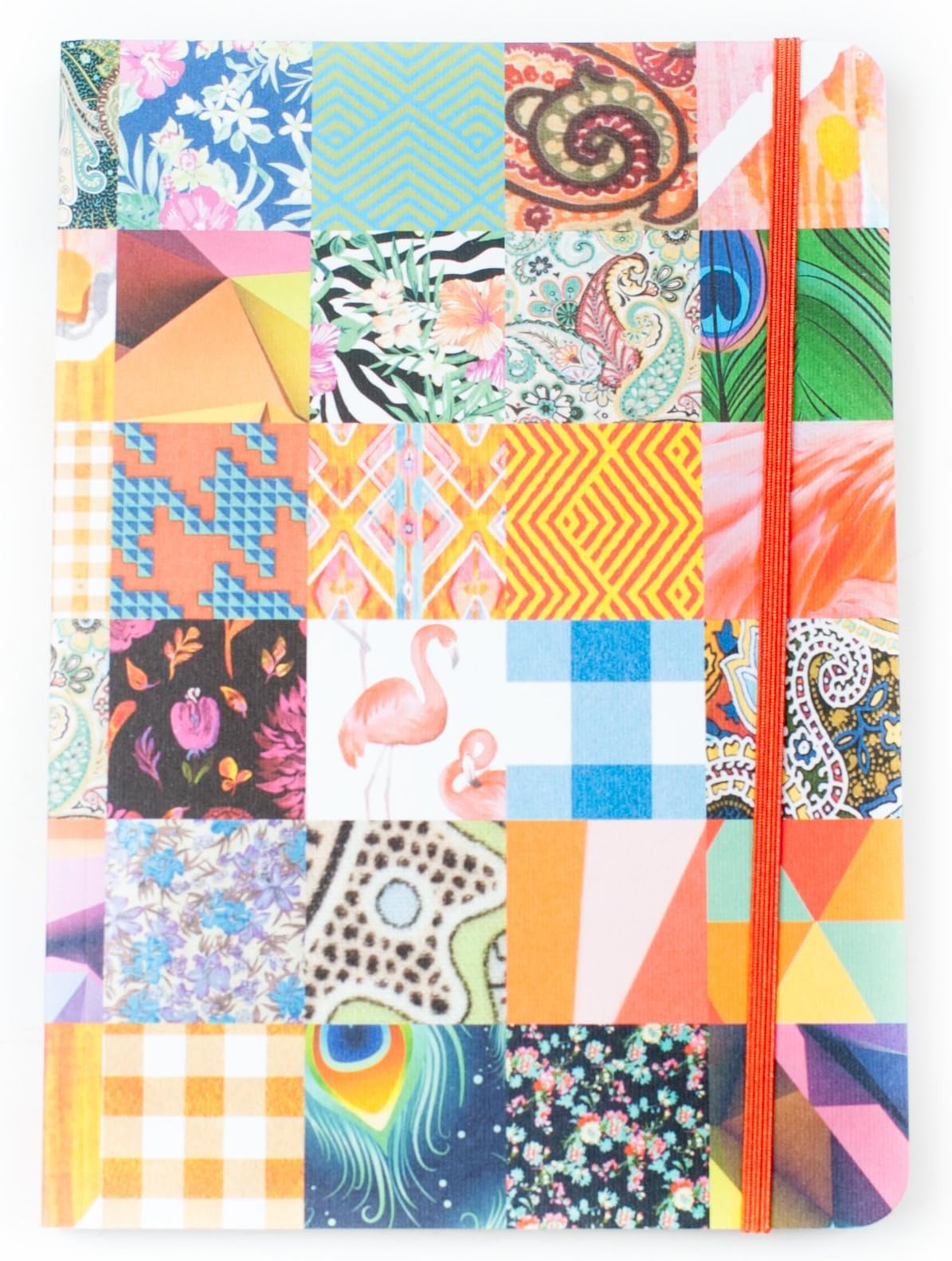 A5 Notebook with Elastic. 192 Ruled Pages. Flexible Cover. by Notebook Love. (Peacock Patchwork)