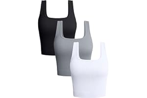 OQQ Women's 3 Piece Tank Tops Ribbed Seamless Workout Exercise Shirts Yoga Crop Tops