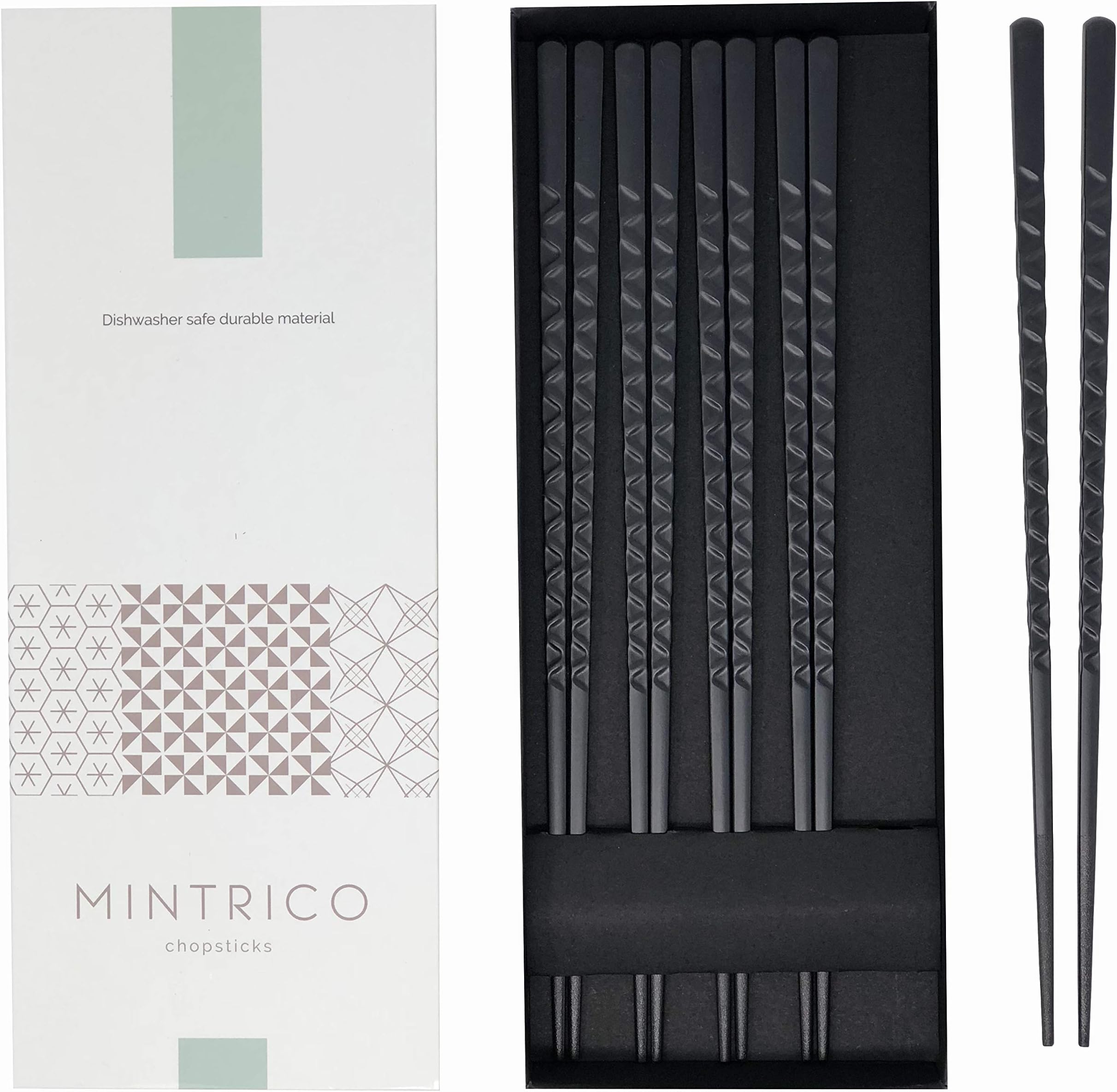 Mintrico Reusable Chopsticks Luxury Japanese Style 5 Pair Set Dishwasher Safe (Zigzag)