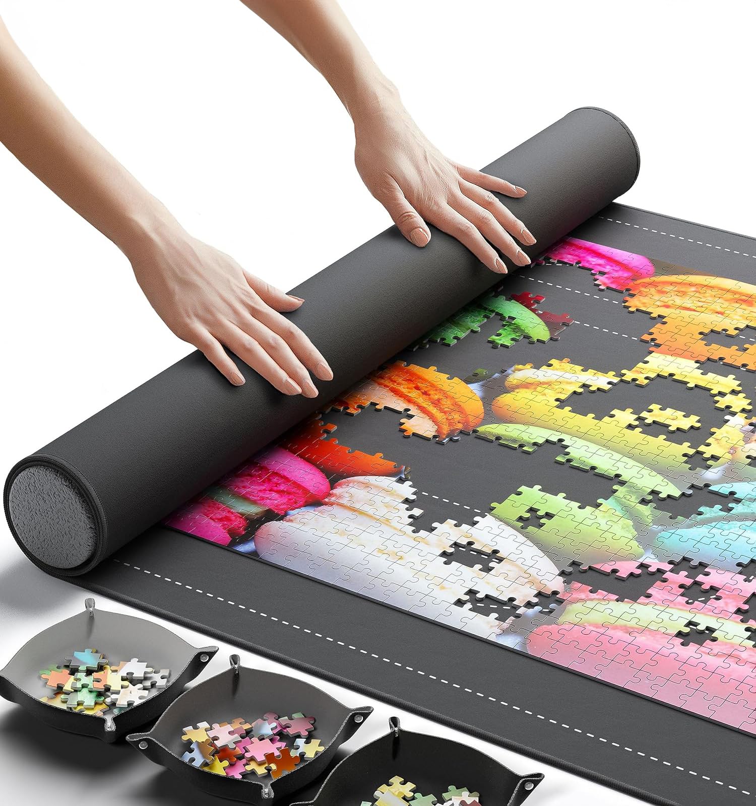 The Original Newverest Jigsaw Puzzle Mat Roll Up, Saver Pad 117 x 66 cm Portable Keeper Up to 1500 Pieces with Non-Slip Rubber Bottom & Smooth Top, 3 Puzzle Sorting Trays & Travel-Friendly Storage Bag