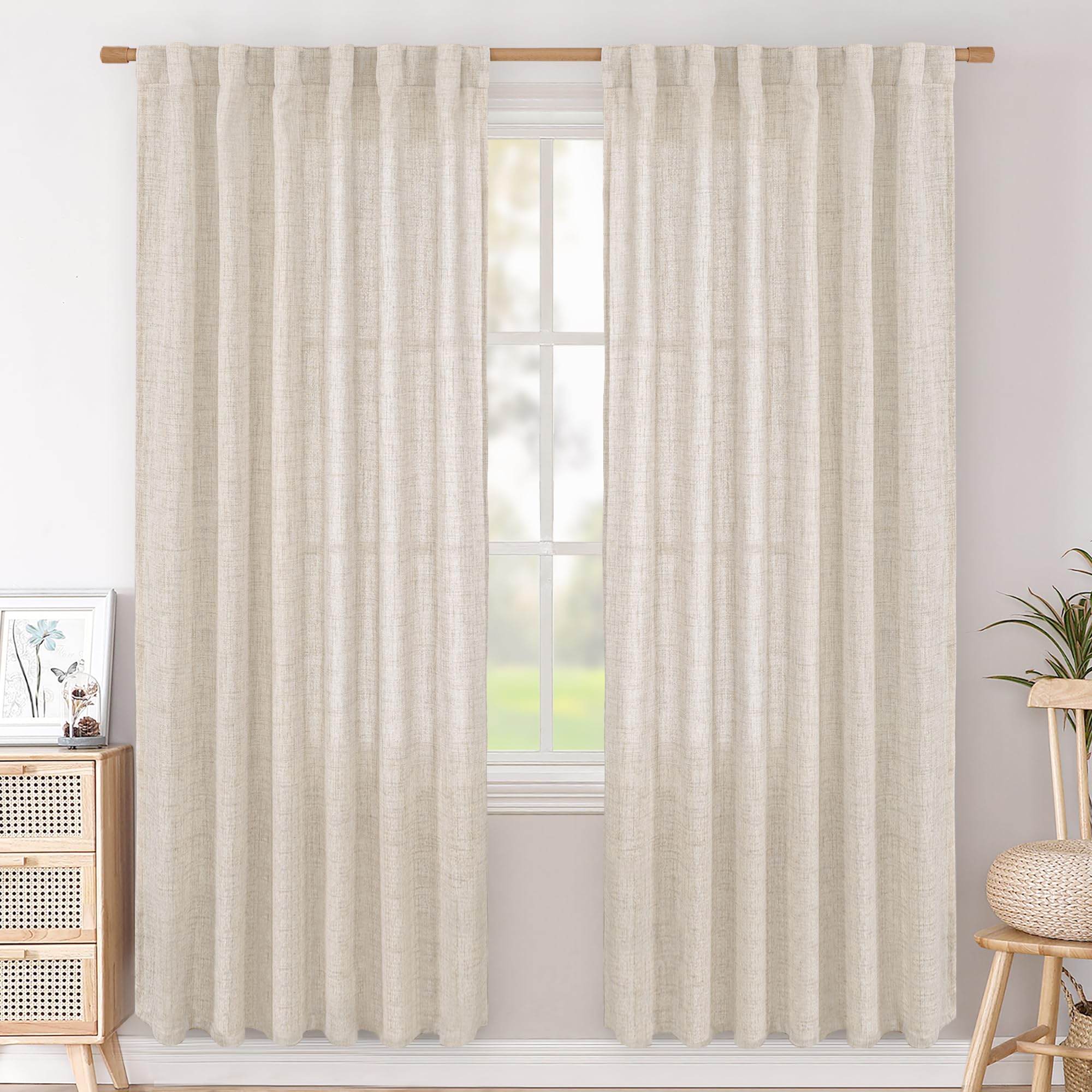 BGment Linen Curtains 80 Inch Length 2 Panels for Living Room, Boho Semi Sheer Window Drapes Textured with Back Tab Rod Pocket for Farmhouse Bedroom Dining Light Filtering, 52 Inch Wide Each Panel Image BGment Linen Curtains 80 Inch Length 2 Panels for Living Room, Boho Semi Sheer Window Drapes Textured with Back Tab Rod Pocket for Farmhouse Bedroom Dining Light Filtering, 52 Inch Wide Each Panel Image