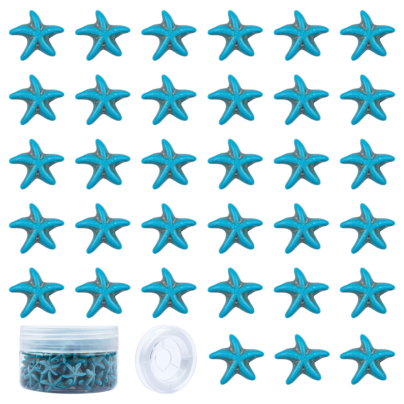 SUNNYCLUE 1 Box 160~164Pcs Starfish Turquoise Beads Star Bead Carved Spacer Beads with 10m Elastic Thread for Jewellery Making Kit Necklace Bracelet Earring Charm DIY Women Adults Craft Gifts
