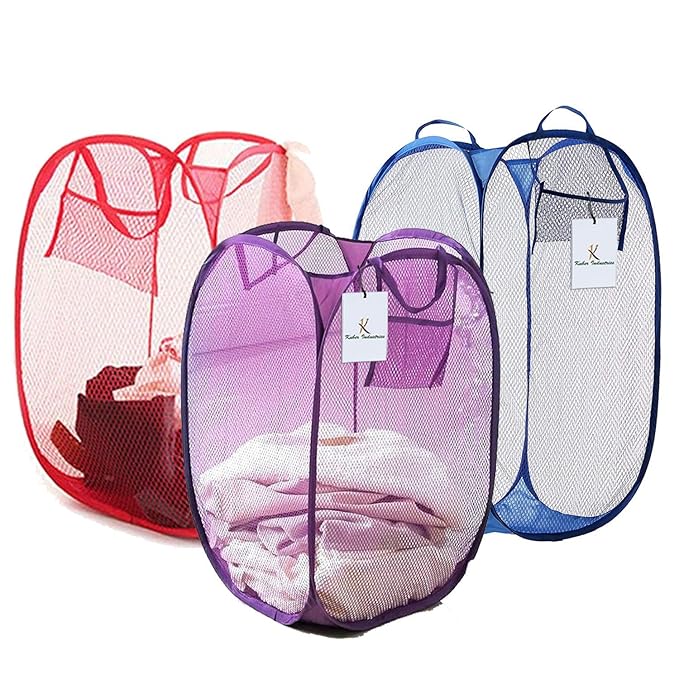 Kuber Industries Nylon 3 Piece Mesh Laundry Basket,30Ltr (Multi