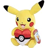 Pokemon 8" Pikachu Valentine's Day Plush with Heart Poke Ball - Officially Licensed - Authentic Soft Stuffed Animal Toy Pokeball Figure - Gift for Kids, Boys, Girls - 2+