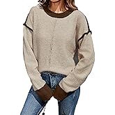SunnyMelody Womens Oversized Cute Color Block Crew Neck Sweater 2025 Winter Long Sleeve Trendy Ribbed Knit Pullover Sweaters
