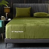 Ivellow Velvet Fitted Sheet Queen Size, 1 Pack Luxury Flannel Bed Sheets with 18” Extra Deep Pocket Queen Fitted Sheet Only Extra Soft Cozy Comfy Warmth Plush Green Velvet Bottom Sheets No Pillowcases