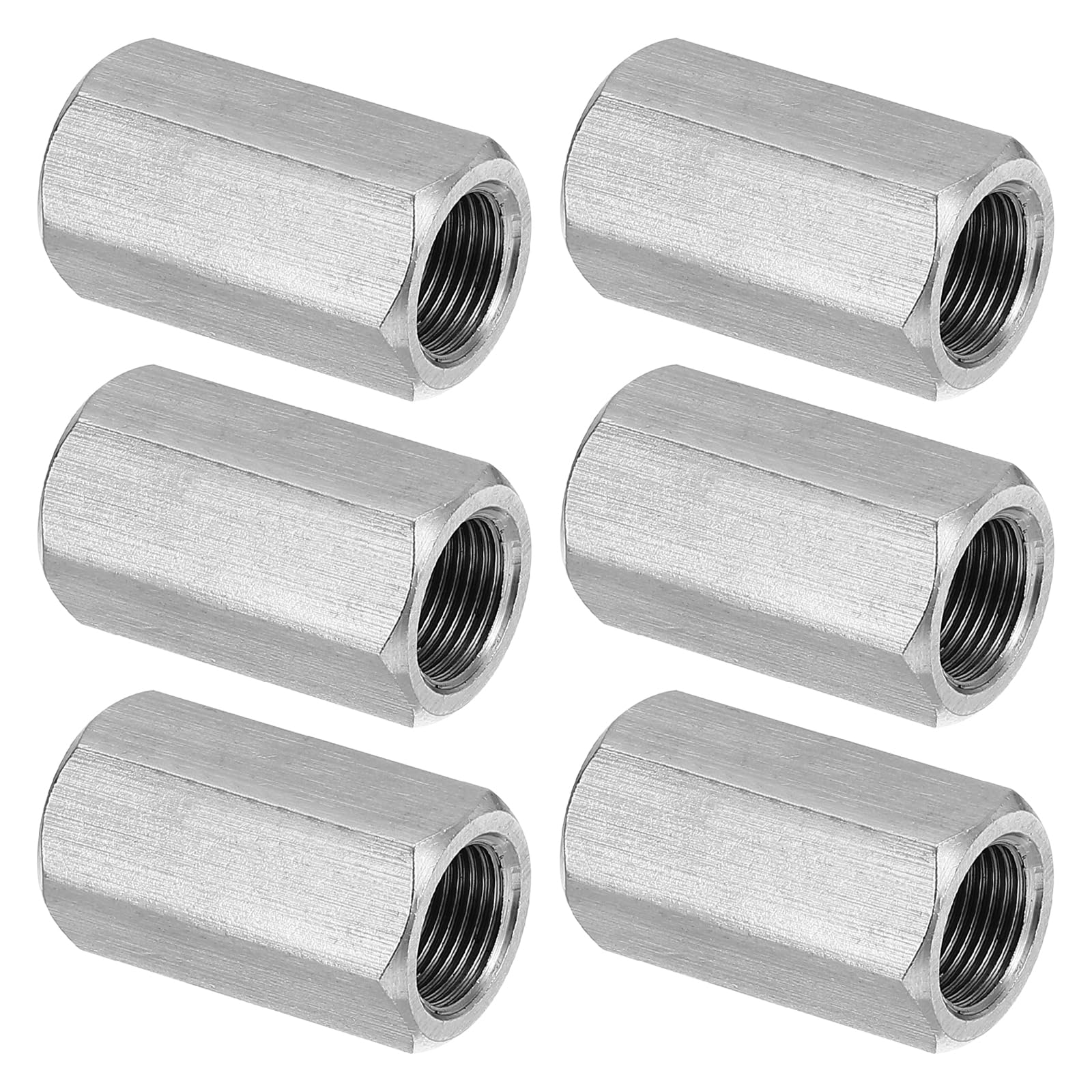 PATIKIL M12 x 1-Pitch 304 Stainless Steel Hex Coupling Nuts, 6Pcs 30mm/ 1.2" Length Fully Threaded Rod Coupling Nut Studding Connector Fasteners, Silver Tone — image 1