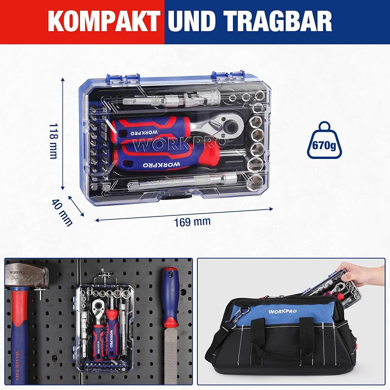 34-teiliger 1/4" Steckschlüsselsatz, Ratschensatz