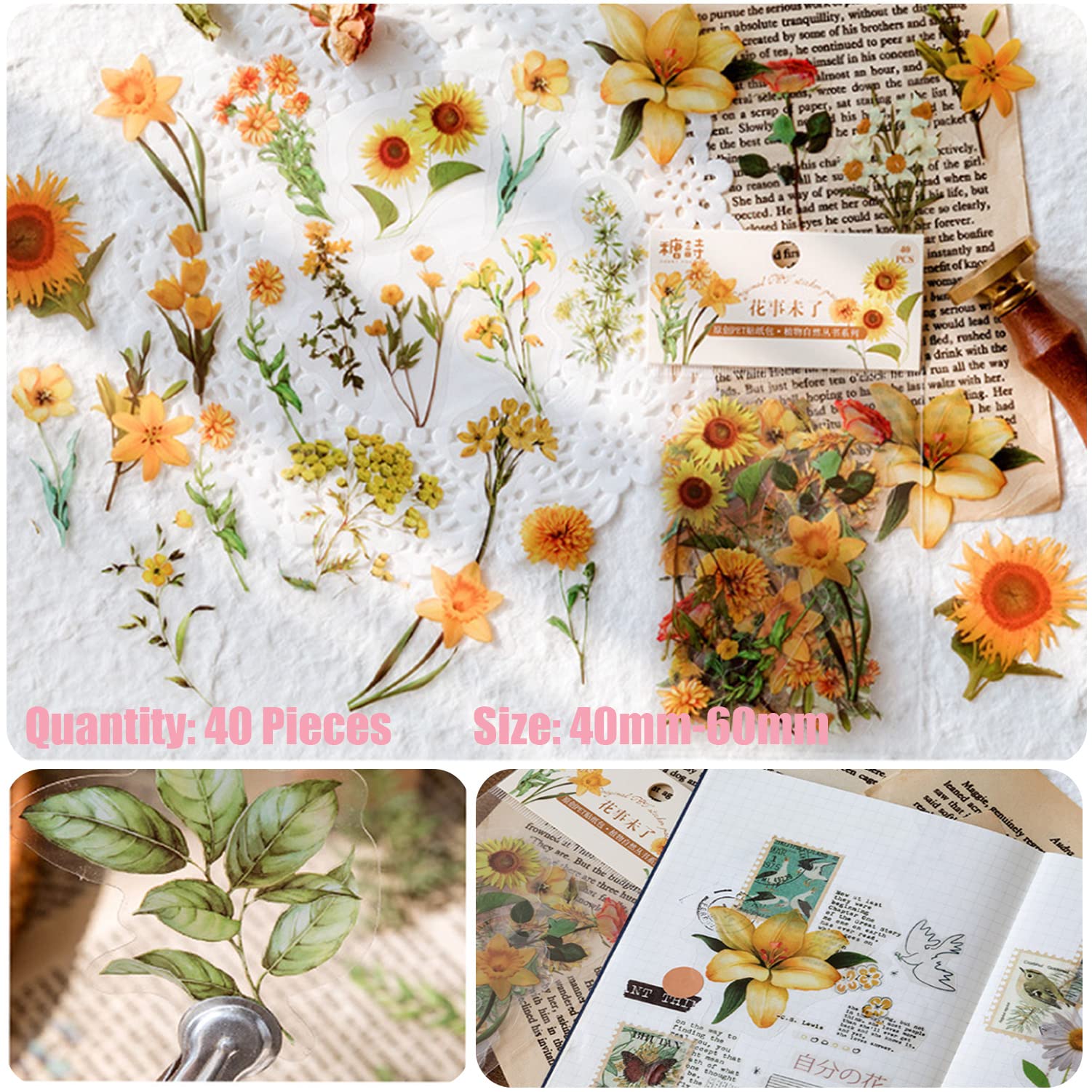 501PCS Vintage Scrapbook Paper, Scrapbooking Supplies Set Journaling Kit Include 460pcs Thin Decorative Paper, 40pcs Flower Stickers, and 1 Double-Side Adhesive Tape for Junk Journal Ephemera Planner