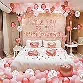 Pink Will You Be My Girlfriend Balloons - Valentines Day Balloons Kit, Pink Heart Balloon with 200pcs Rose Petals, Valentines Day Romantic Decorations Special Night (WILL YOU BE MY GIRLFRIEND)