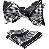 HISDERN Bow Ties for Men Striped Bowties Men's Self Tie Bowtie Handkerchief Formal Tuxedo Wedding Bowties and Pocket Square
