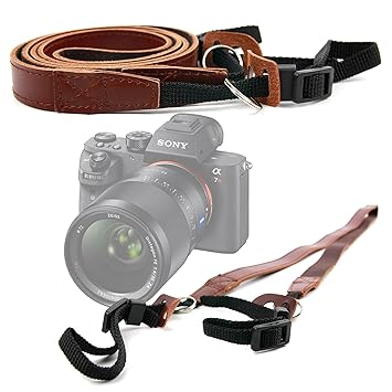 DURAGADGET Correa de Cuero marrón para cámara Sony Alpha 7R II ...